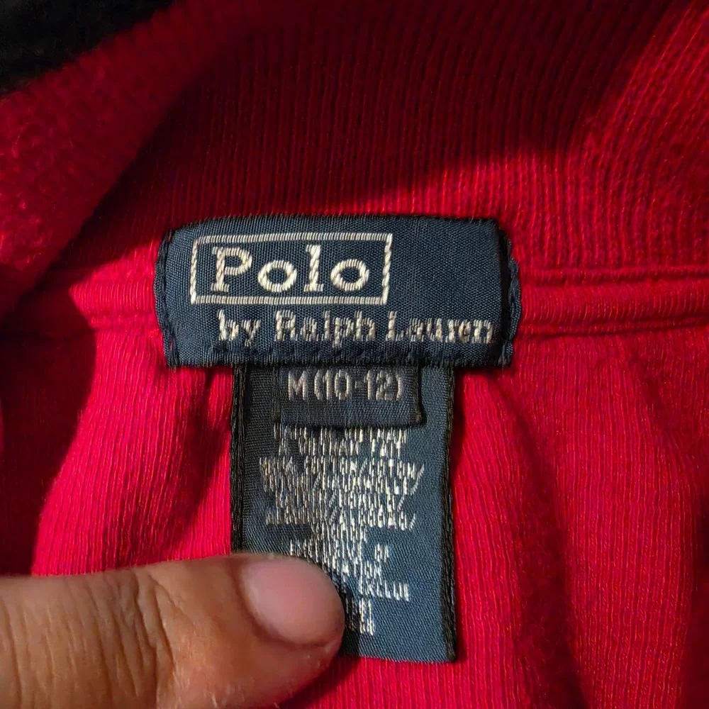 Polo Ralph Lauren Boys Red Quarter Zip Pullover Sweater Size M 10-12 Cotton Pony